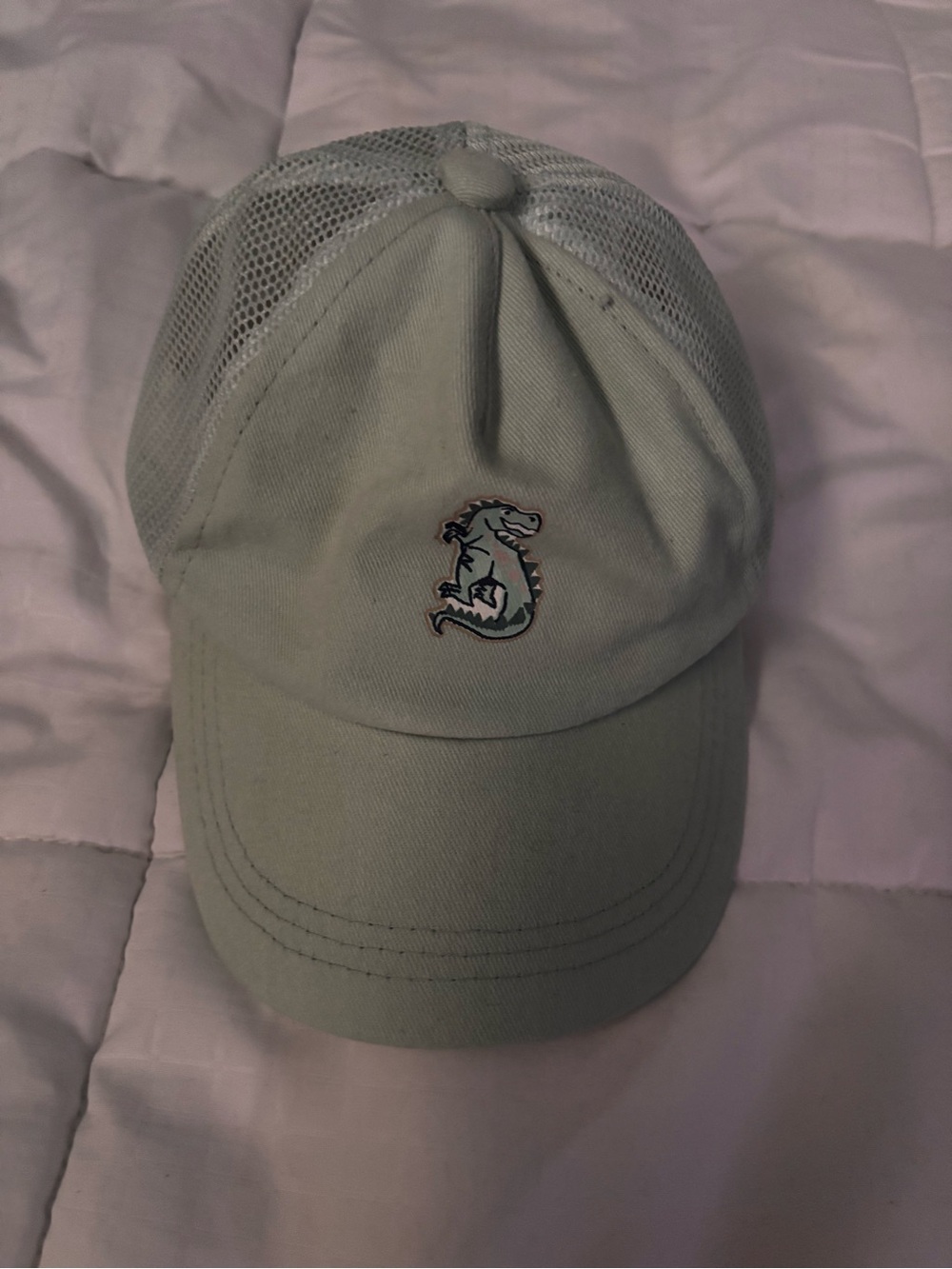 Kids Light Green Mesh-Back Cap with Dinosaur Patch